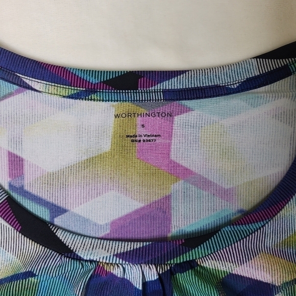 Worthington Colorful T-shirt. Size Small. Pink, Blue, Teal, White & Yellow. - Picture 2 of 7